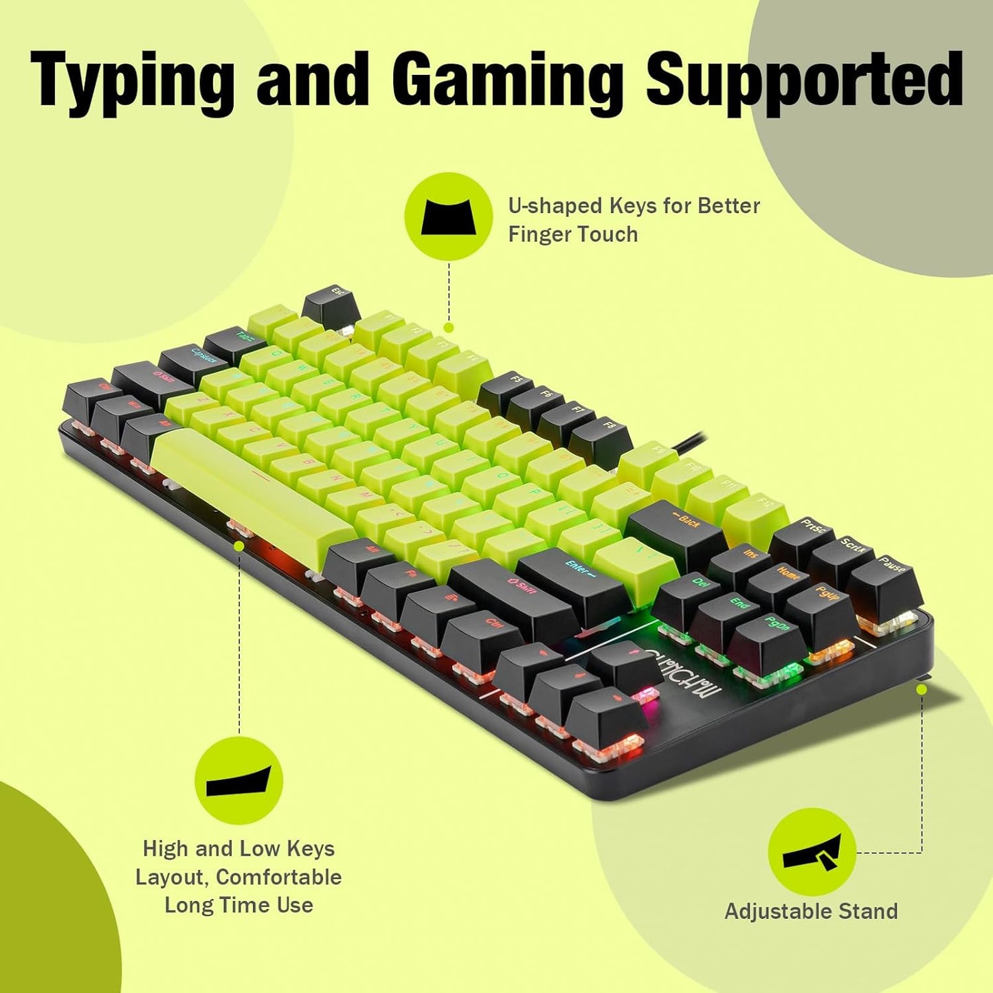 75% Mechanical Gaming Keyboard and Mouse Combo, LED Backlit Compact 87 Keys Mini Keyboard with Blue Switch, Ergonomic RGB Gaming Mouse, Full Anti-Ghost Wired Keyboards for PC Laptop Gamer - CHONCHOW