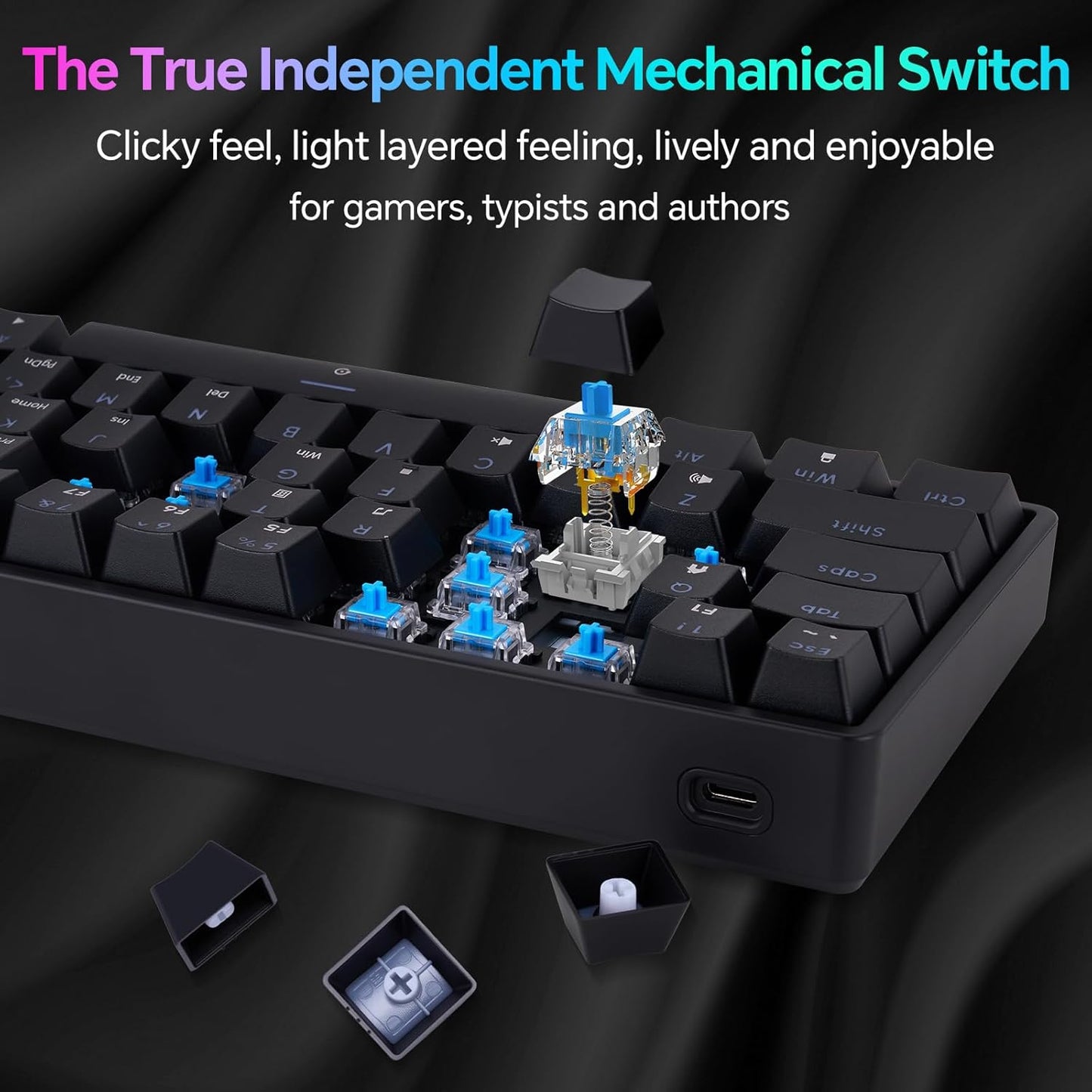 Mechanical 60% Gaming RGB Keyboard 61 Keys Wired USB DIY Customize Backlight Macro keypad Ultra-Compact Blue Switches Compatible with Windows Mac Linux Laptop PC Computer(Black) - CHONCHOW