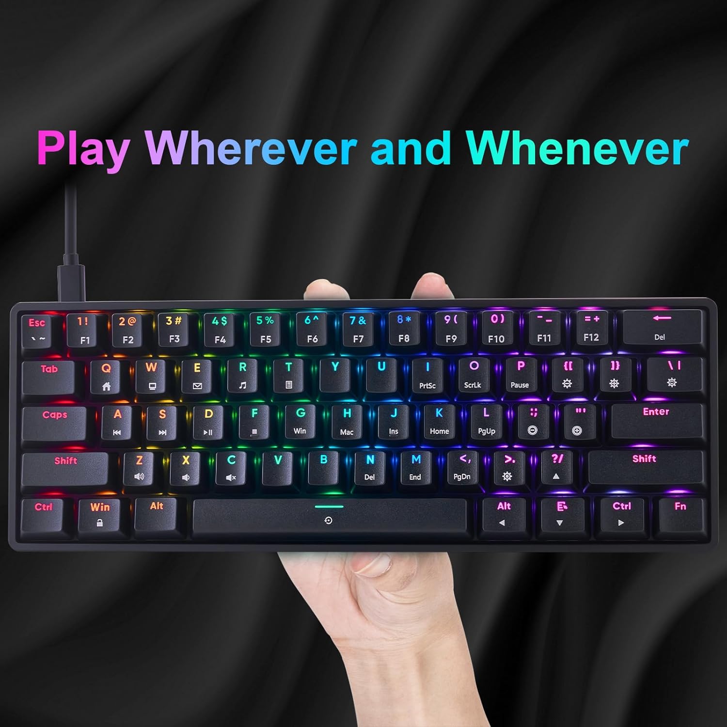 Mechanical 60% Gaming RGB Keyboard 61 Keys Wired USB DIY Customize Backlight Macro keypad Ultra-Compact Blue Switches Compatible with Windows Mac Linux Laptop PC Computer(Black) - CHONCHOW