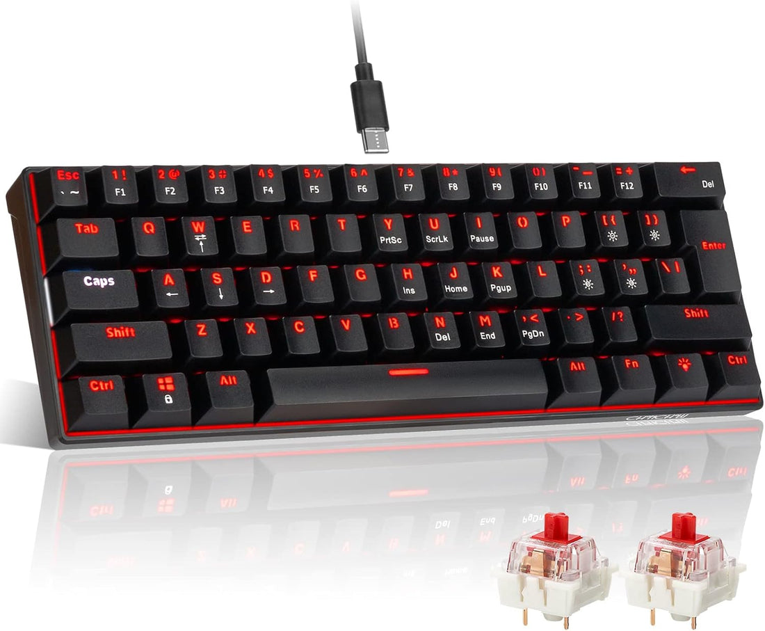 CHONCHOW Mechanical Keyboard 61 Keys Gaming RGB USB Wired Red Switch Programmable Ultra-Compact Keypad Compatible with Windows 7/8/10 iMac Xbox one X Ps4(Black,red Switch)