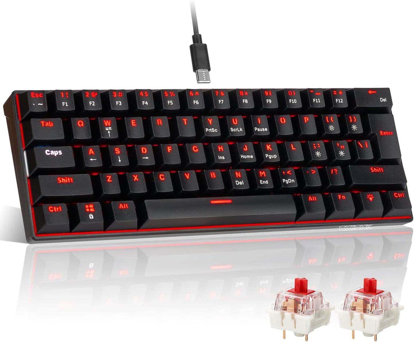 CHONCHOW Mechanical Keyboard 61 Keys Gaming RGB USB Wired Red Switch Programmable Ultra-Compact Keypad Compatible with Windows 7/8/10 iMac Xbox one X Ps4(Black,red Switch) - CHONCHOW