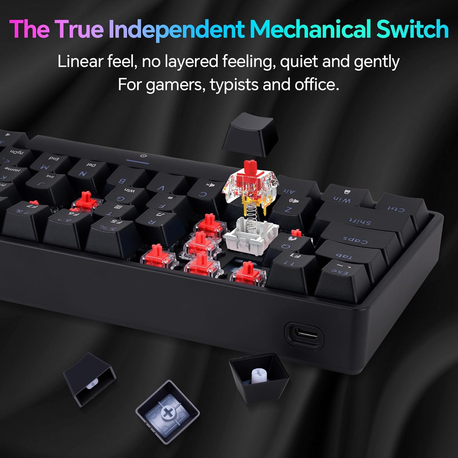 CHONCHOW Mechanical Keyboard 61 Keys Gaming RGB USB Wired Red Switch Programmable Ultra-Compact Keypad Compatible with Windows 7/8/10 iMac Xbox one X Ps4(Black,red Switch) - CHONCHOW