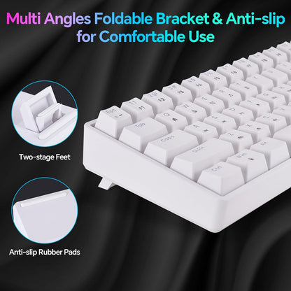 Mechanical 60% Keyboard RGB 1680M Color Backlit Compact Mini 61 Key Blue Switch Portable Keypad Compatible with Windows iMac Laptop PC Computer Office Gamer(White) - CHONCHOW