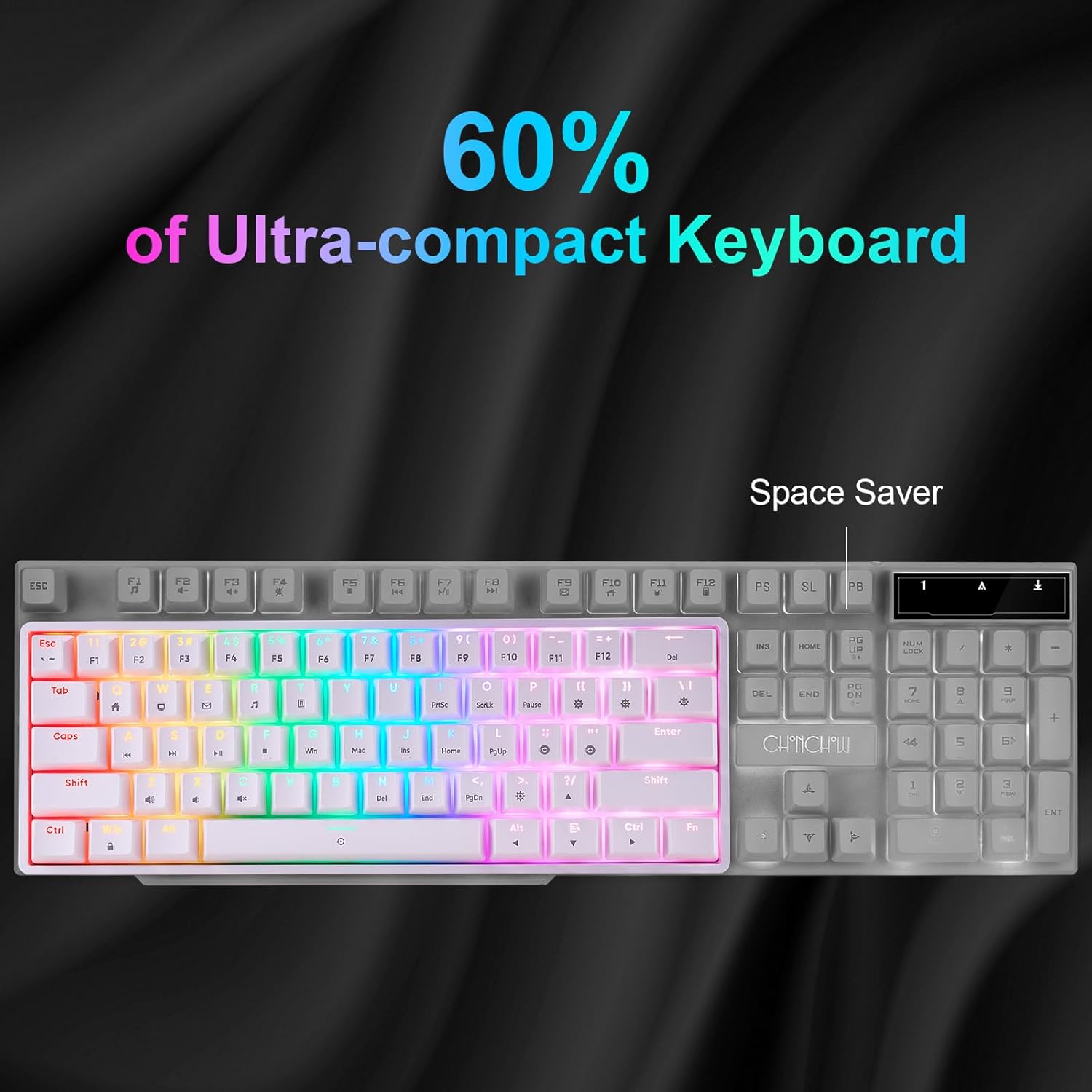 Mechanical 60% Keyboard RGB 1680M Color Backlit Compact Mini 61 Key Blue Switch Portable Keypad Compatible with Windows iMac Laptop PC Computer Office Gamer(White) - CHONCHOW