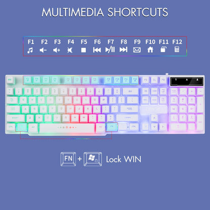 Gaming Keyboard and Mouse Wired CHOCNHOW White Keyboard Rainbow Backlit,Light Up Keys, Multimedia Keys, Waterproof Compatible with PC Laptop Xbox Ps4/Ps5 Work/Gamer - CHONCHOW