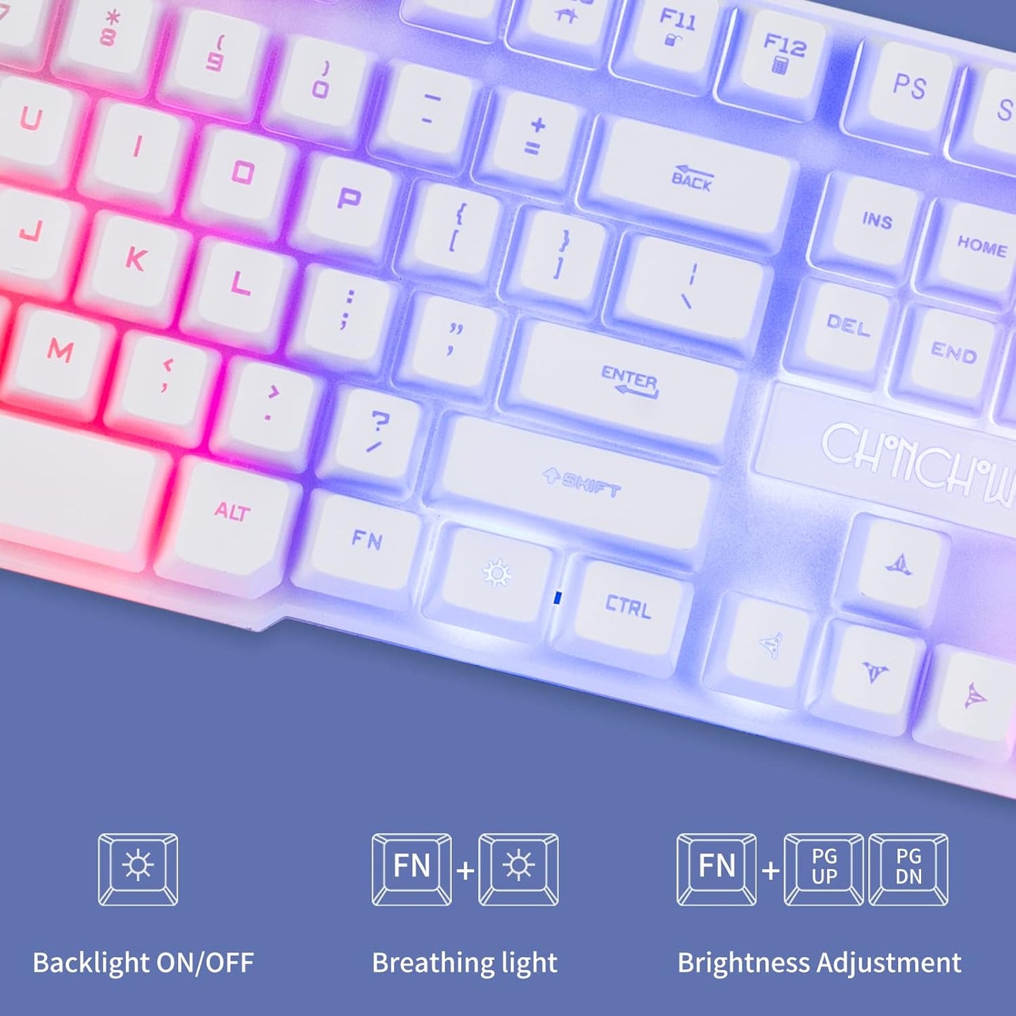 Gaming Keyboard and Mouse Wired CHOCNHOW White Keyboard Rainbow Backlit,Light Up Keys, Multimedia Keys, Waterproof Compatible with PC Laptop Xbox Ps4/Ps5 Work/Gamer - CHONCHOW