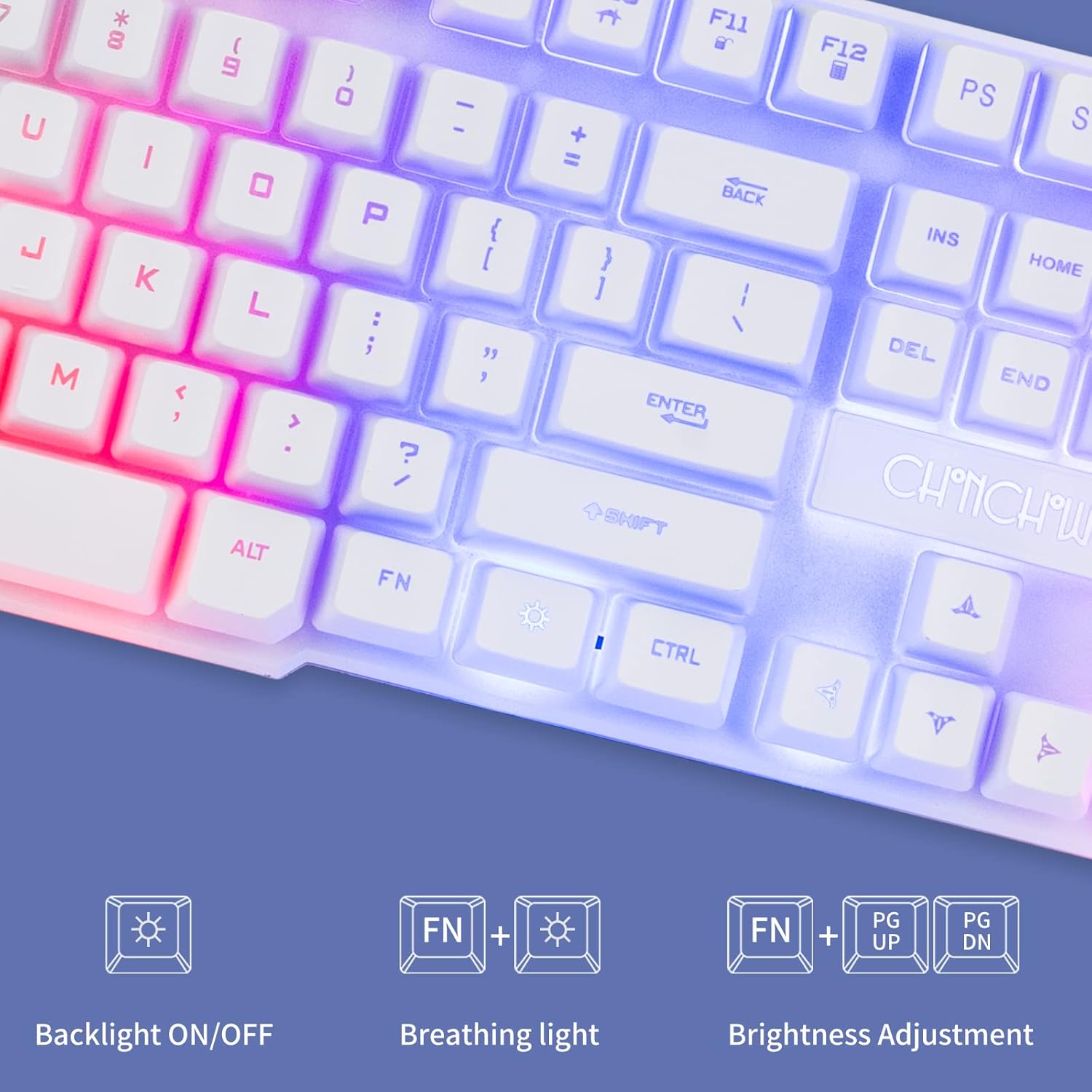 Gaming Keyboard and Mouse Wired CHOCNHOW White Keyboard Rainbow Backlit,Light Up Keys, Multimedia Keys, Waterproof Compatible with PC Laptop Xbox Ps4/Ps5 Work/Gamer - CHONCHOW