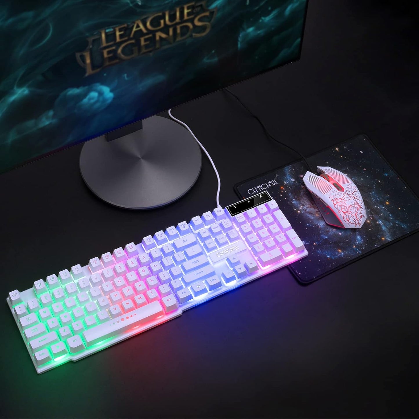 Gaming Keyboard and Mouse Wired CHOCNHOW White Keyboard Rainbow Backlit,Light Up Keys, Multimedia Keys, Waterproof Compatible with PC Laptop Xbox Ps4/Ps5 Work/Gamer - CHONCHOW