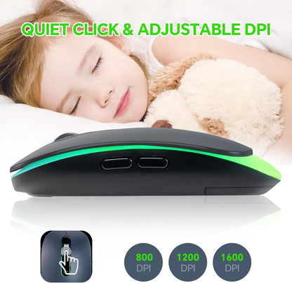 Wireless LED Mouse Rechargeable 2.4GHz/Bluetooth Multi Connect Method Silent Slim with Big Exchangeable Battery 1600DPi USB compatible with Mac Windows for PC laptop office with C-adapter cord manual - CHONCHOW