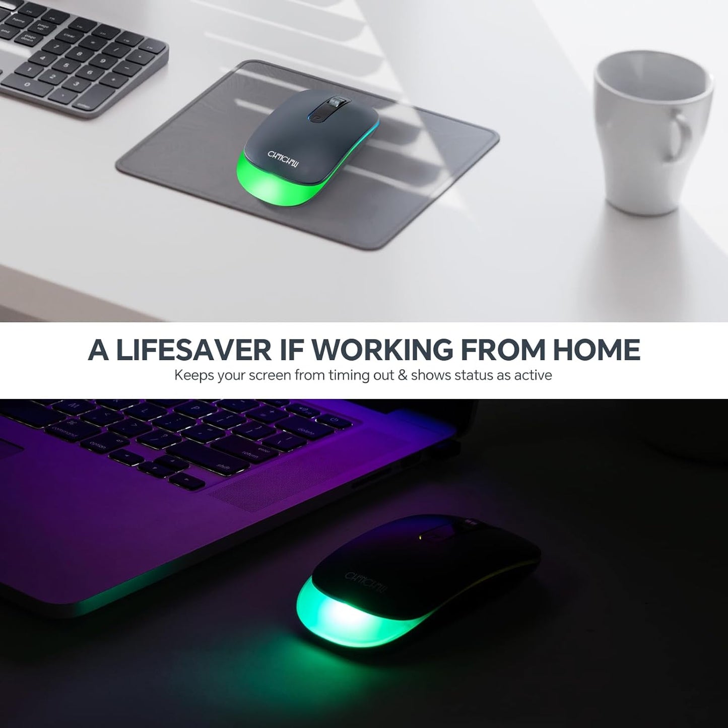 Wireless LED Mouse Rechargeable 2.4GHz/Bluetooth Multi Connect Method Silent Slim with Big Exchangeable Battery 1600DPi USB compatible with Mac Windows for PC laptop office with C-adapter cord manual - CHONCHOW