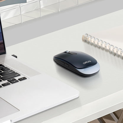 Wireless LED Mouse Rechargeable 2.4GHz/Bluetooth Multi Connect Method Silent Slim with Big Exchangeable Battery 1600DPi USB compatible with Mac Windows for PC laptop office with C-adapter cord manual - CHONCHOW