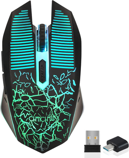 CHONCHOW Wireless Gaming Mouse Rechargeable LED Backlit 2.4G USB Receiver 3600 DPI Cordless Portable High Performance Compatible with PC Laptop MacBook iMac PS4 PS5 Switch Xbox one x(Black) - CHONCHOW