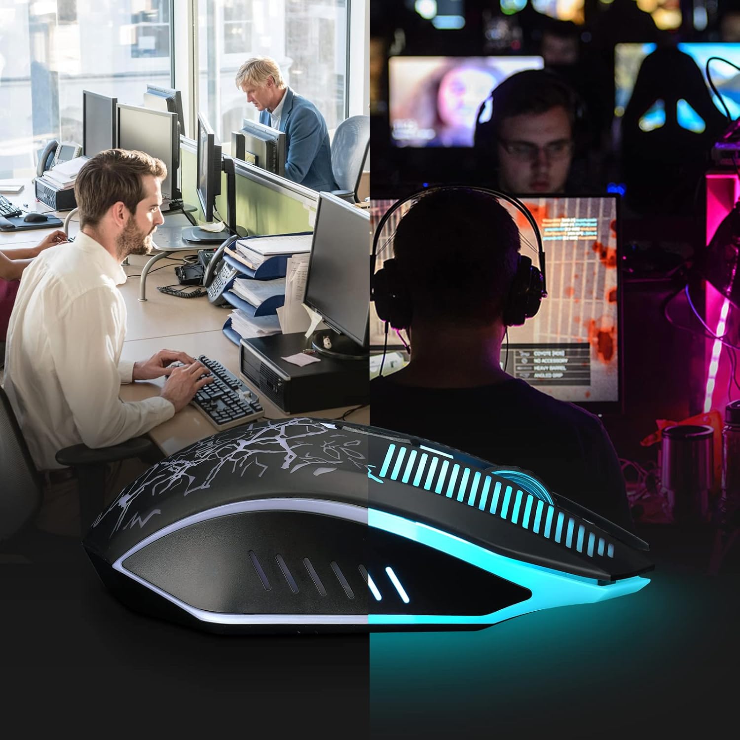 CHONCHOW Wireless Gaming Mouse Rechargeable LED Backlit 2.4G USB Receiver 3600 DPI Cordless Portable High Performance Compatible with PC Laptop MacBook iMac PS4 PS5 Switch Xbox one x(Black) - CHONCHOW