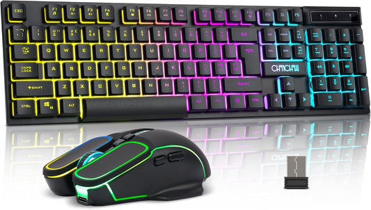 Gaming Wireless Keyboard and Mouse RGB Backlit Rechargeable Battery Gamer Combo Mechanical Feel Anti-ghosting with Side Button for PC Computer Laptop Compatible with Windows Mac Ps4/Ps5 Xbox one - CHONCHOW