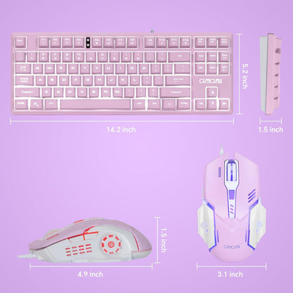 CHONCHOW LED Keyboard and Mouse Combo,Wired 87 Key Mechanical Feel Anti-ghosting Backlight Keyboard with Multimedia Keys for Windows, Mac Desktop/Laptop/PC (Purple) - CHONCHOW