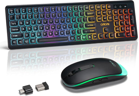 Wireless Keyboard and Mouse Combo for Mac, Rechargeable LED Backlit Keyboard with Quiet Mouse, 2.4GHz USB-C, Long Battery Life, Quiet Typing, Compatible with Mac Windows PC Laptop PS5/PS4 - Black - CHONCHOW