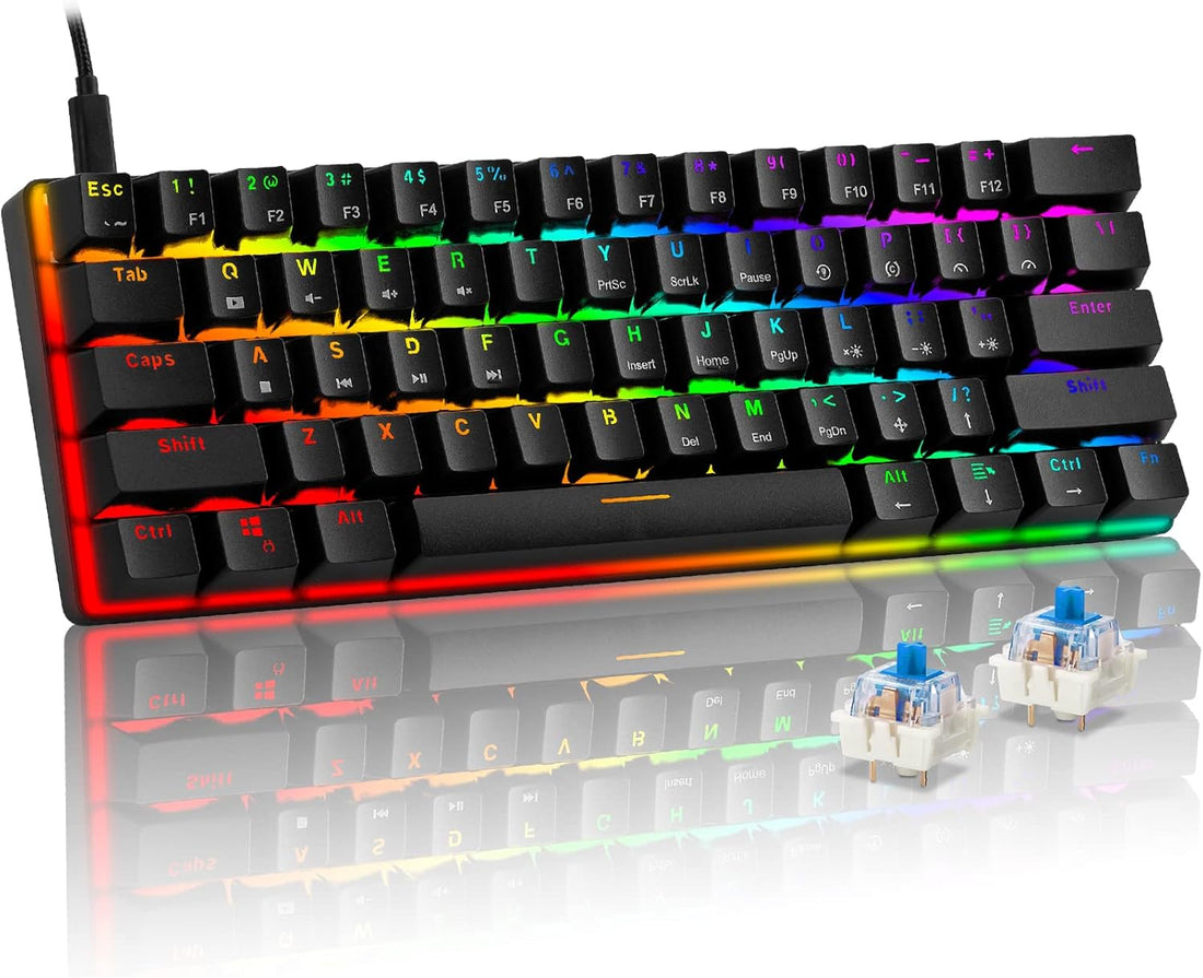 Mechanical 60% Gaming RGB Keyboard 61 Keys Wired USB DIY Customize Backlight Macro keypad Ultra-Compact Blue Switches Compatible with Windows Mac Linux Laptop PC Computer(Black)