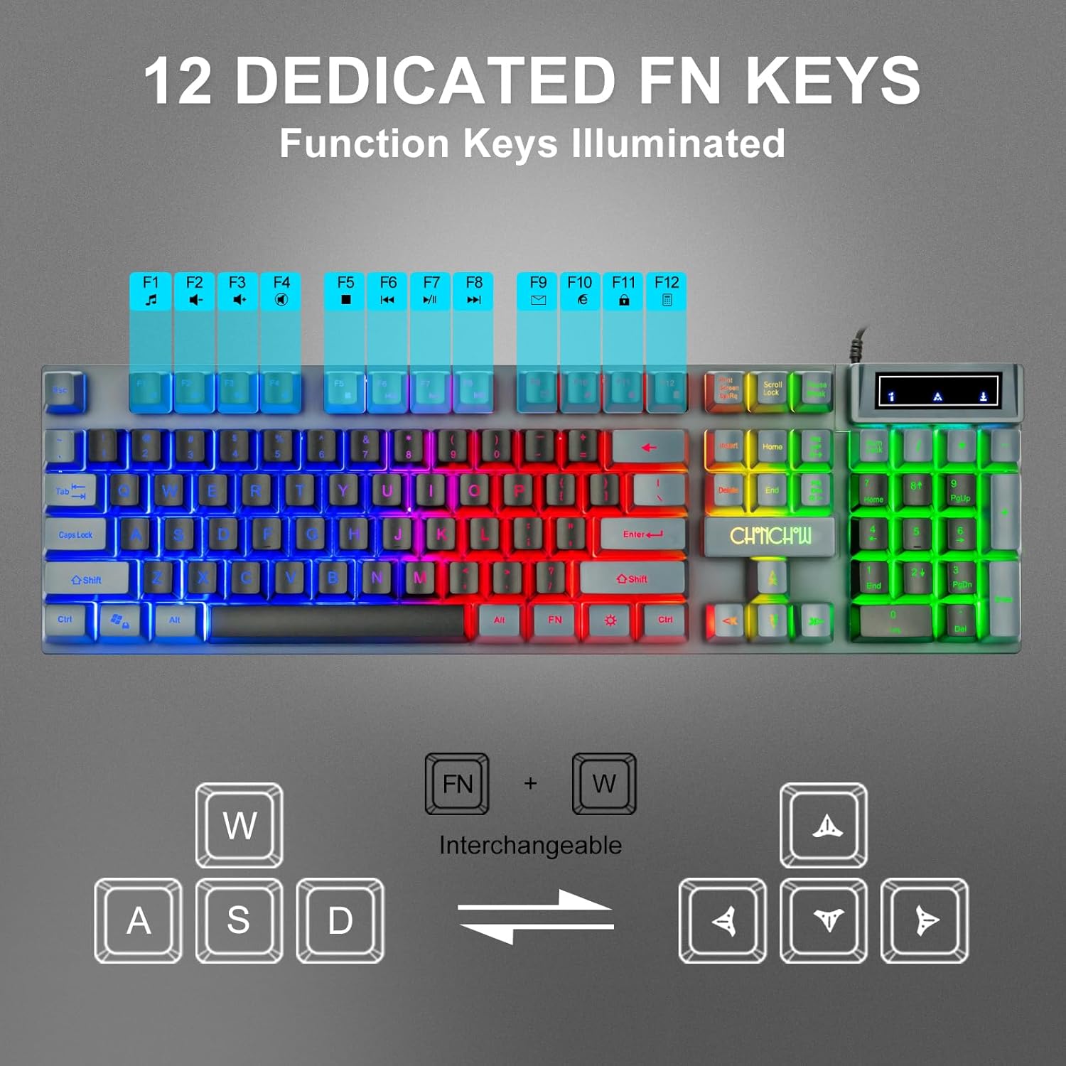 CHONCHOW Gaming Keyboard and Mouse Combo RGB LED Backlit USB Wired Key Board 3200dpi Mice Mechanical Feel Compatible with Xbox one ps5 Windows Laptop Computer(Grey-Black) - CHONCHOW