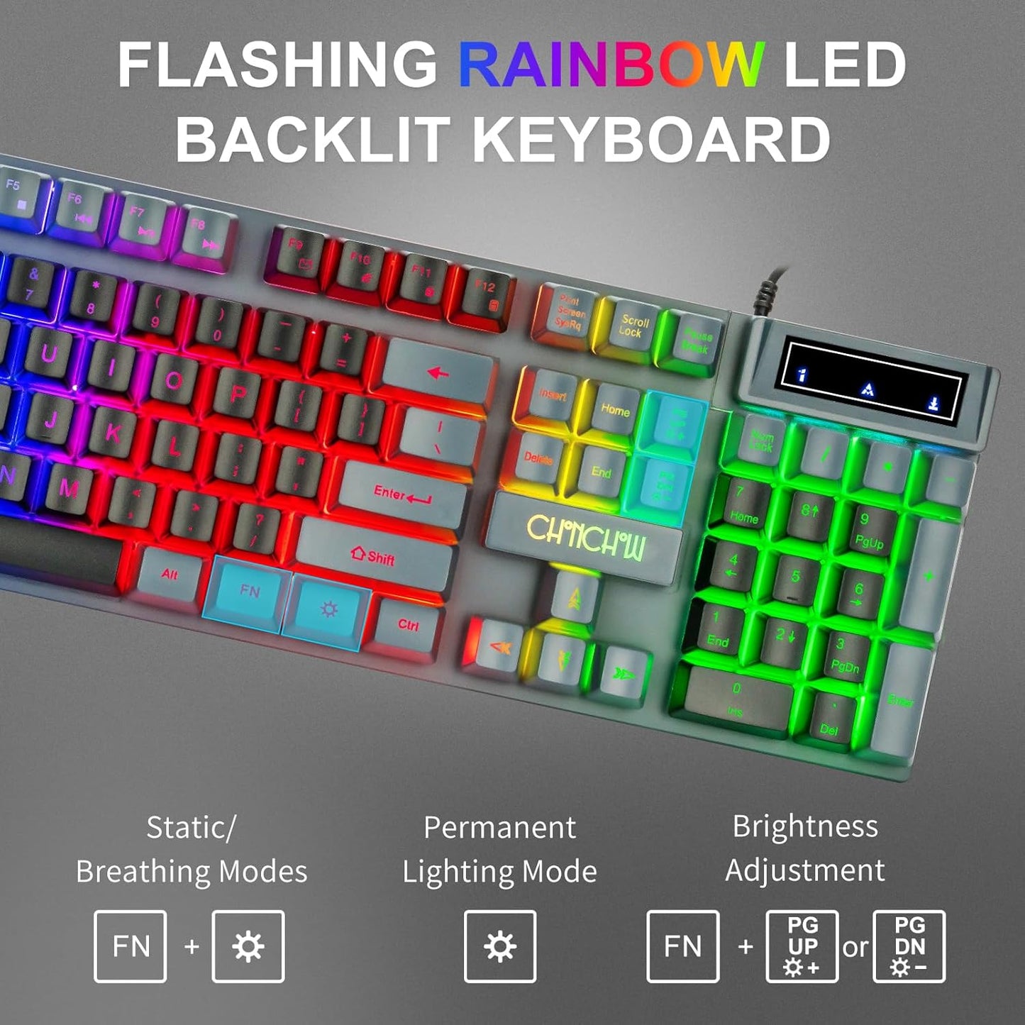 CHONCHOW Gaming Keyboard and Mouse Combo RGB LED Backlit USB Wired Key Board 3200dpi Mice Mechanical Feel Compatible with Xbox one ps5 Windows Laptop Computer(Grey-Black) - CHONCHOW