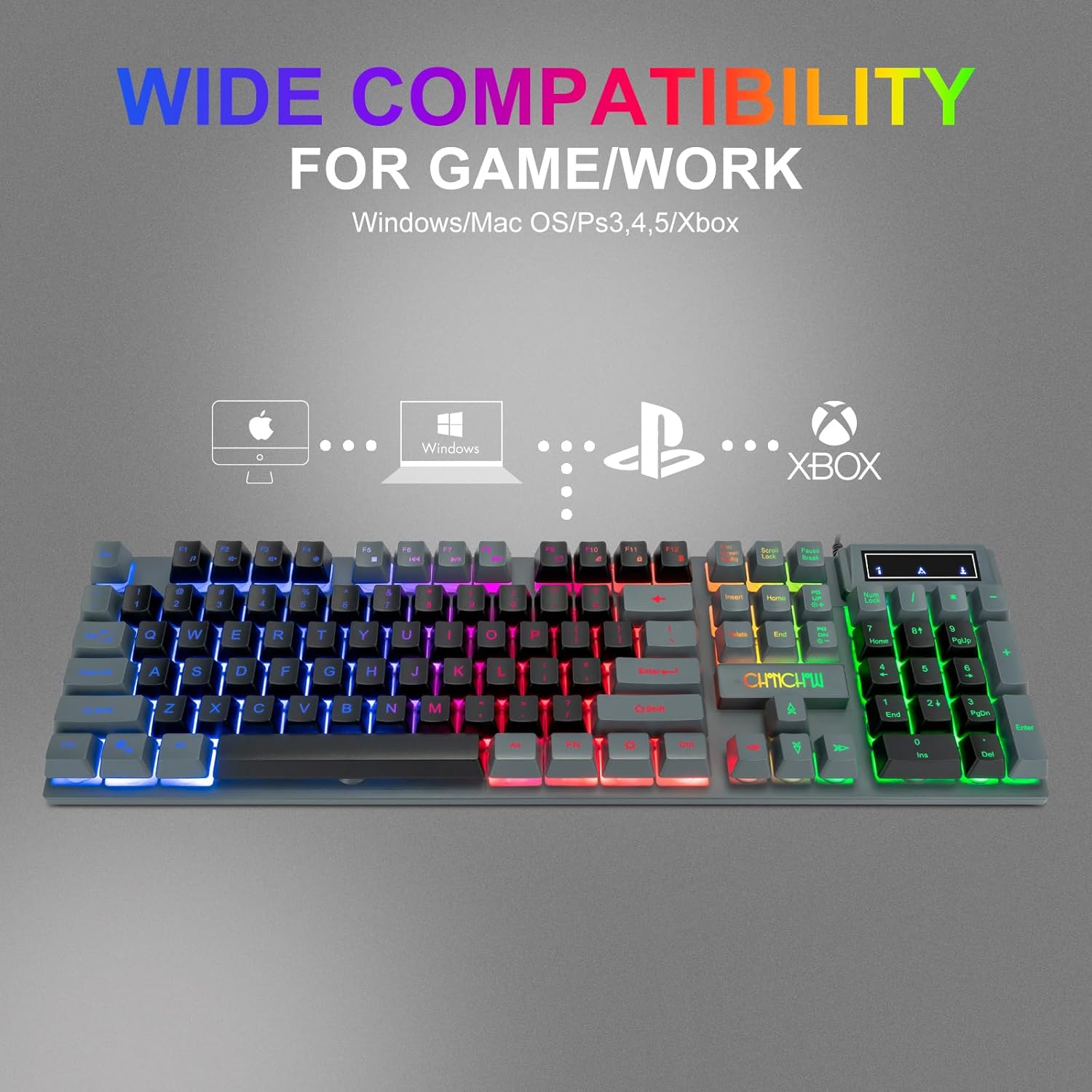 CHONCHOW Gaming Keyboard and Mouse Combo RGB LED Backlit USB Wired Key Board 3200dpi Mice Mechanical Feel Compatible with Xbox one ps5 Windows Laptop Computer(Grey-Black) - CHONCHOW