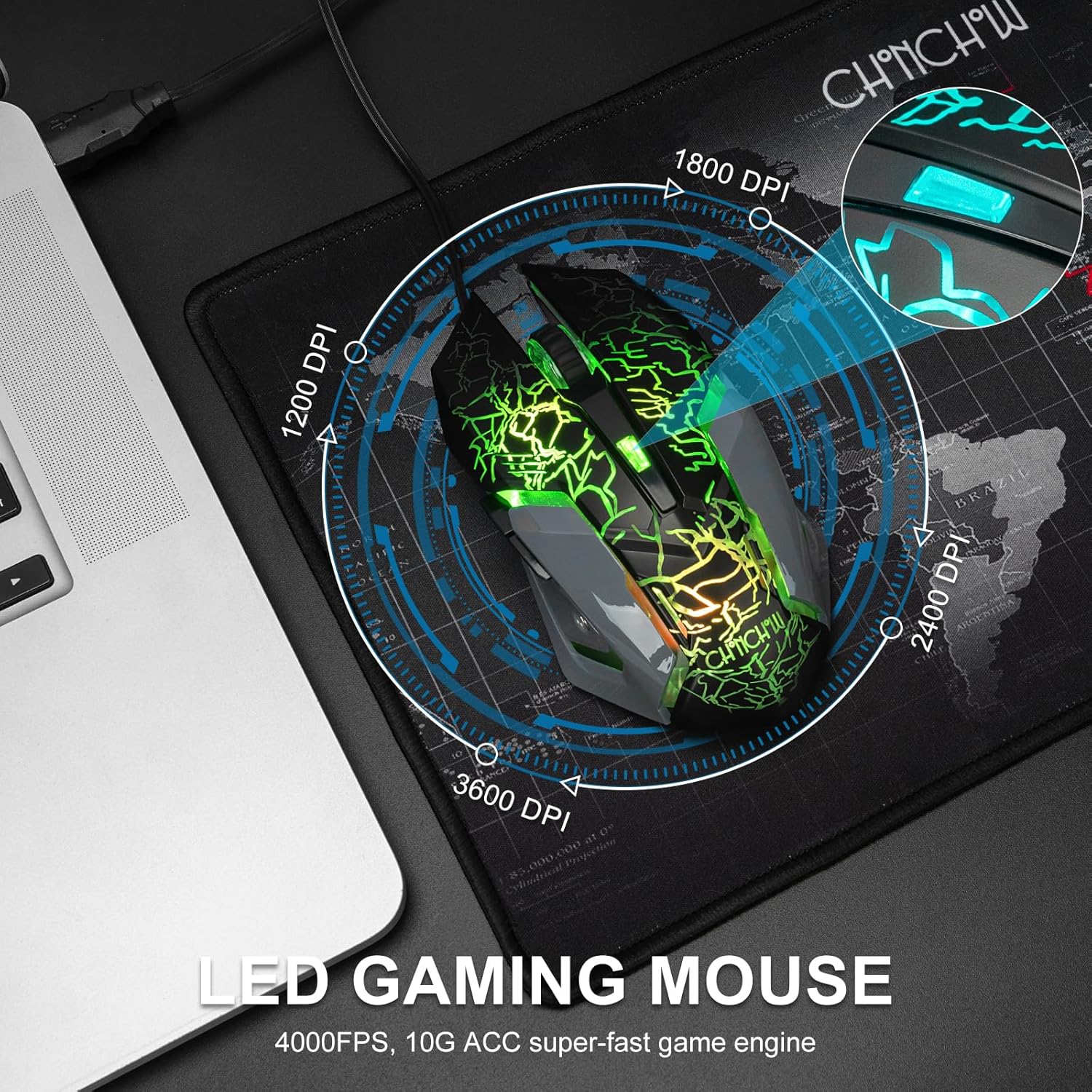 CHONCHOW Gaming Keyboard and Mouse Combo RGB LED Backlit USB Wired Key Board 3200dpi Mice Mechanical Feel Compatible with Xbox one ps5 Windows Laptop Computer(Grey-Black) - CHONCHOW