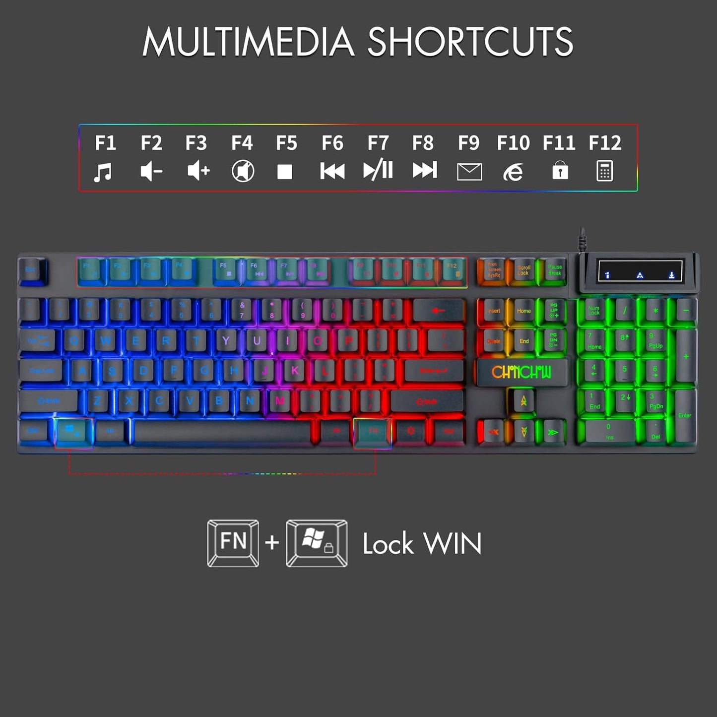 CHONCHOW Gaming Keyboard and Mouse Led Backlit USB Wired with Light Up 104Key 3600DPI 2 Side Button Mouse Keyboard Mechanical Feeling Compatible with PC Mac OS Xbox Ps4 Ps5 with Mousepad - CHONCHOW