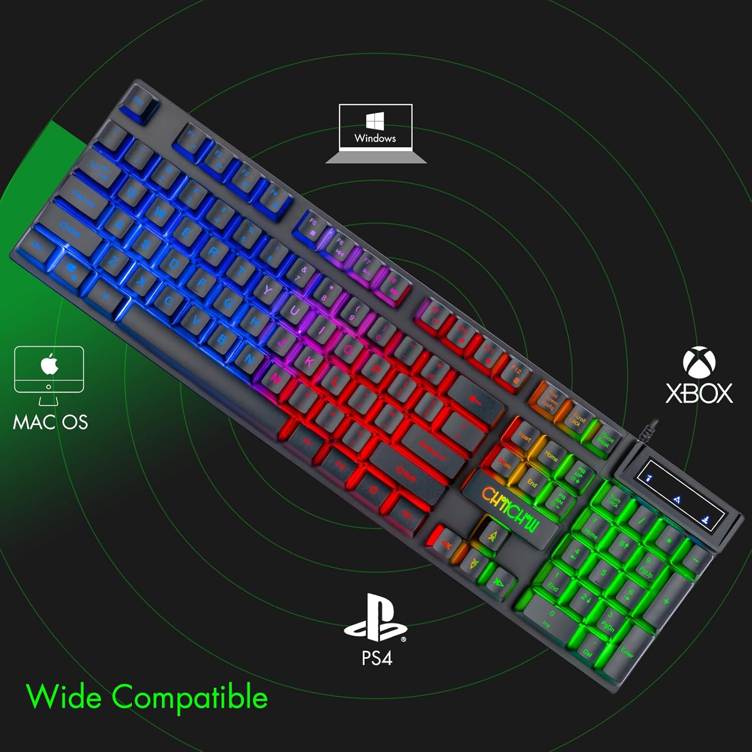 CHONCHOW Gaming Keyboard and Mouse Led Backlit USB Wired with Light Up 104Key 3600DPI 2 Side Button Mouse Keyboard Mechanical Feeling Compatible with PC Mac OS Xbox Ps4 Ps5 with Mousepad - CHONCHOW