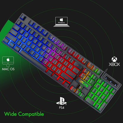 CHONCHOW Gaming Keyboard and Mouse Led Backlit USB Wired with Light Up 104Key 3600DPI 2 Side Button Mouse Keyboard Mechanical Feeling Compatible with PC Mac OS Xbox Ps4 Ps5 with Mousepad - CHONCHOW