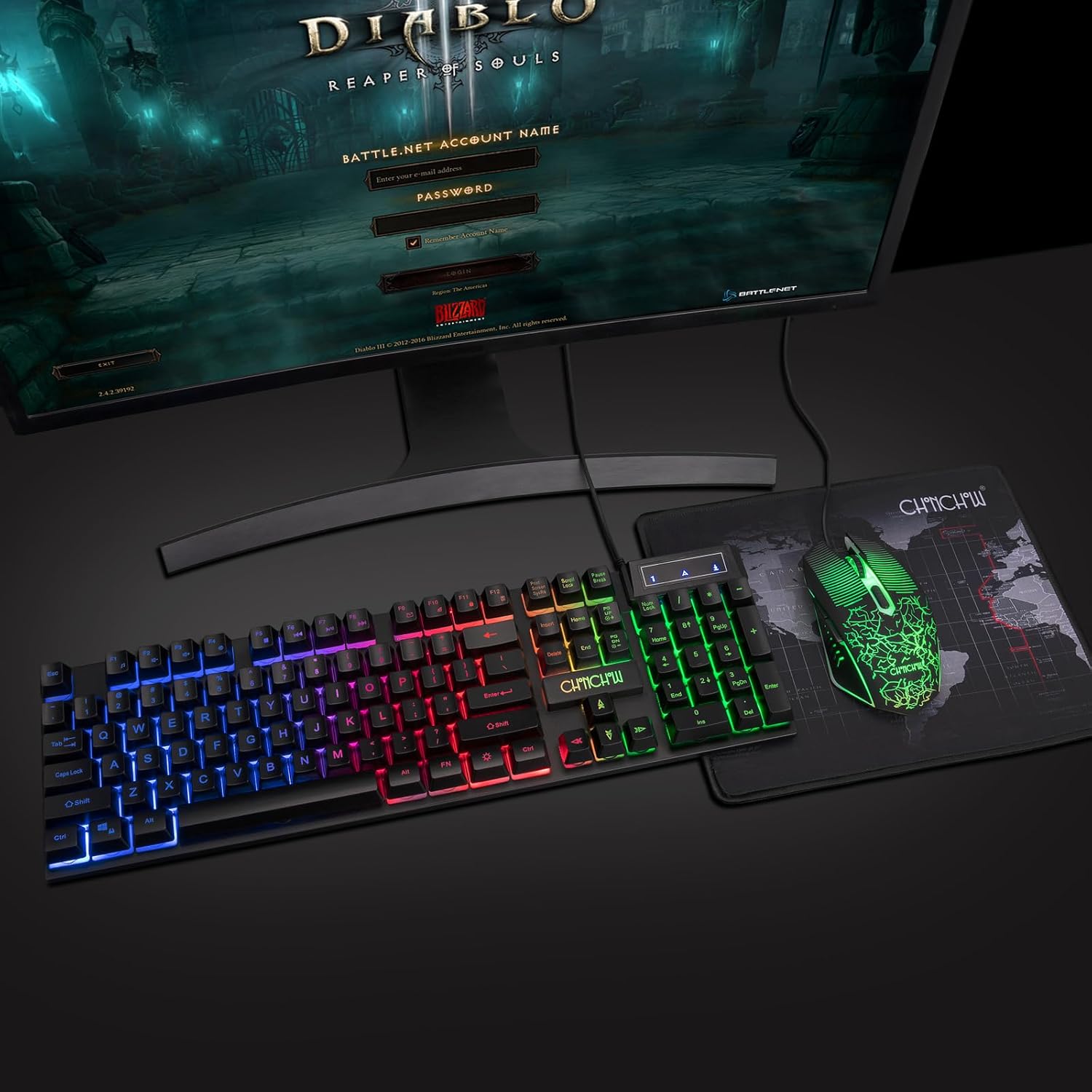 CHONCHOW Gaming Keyboard and Mouse Led Backlit USB Wired with Light Up 104Key 3600DPI 2 Side Button Mouse Keyboard Mechanical Feeling Compatible with PC Mac OS Xbox Ps4 Ps5 with Mousepad - CHONCHOW