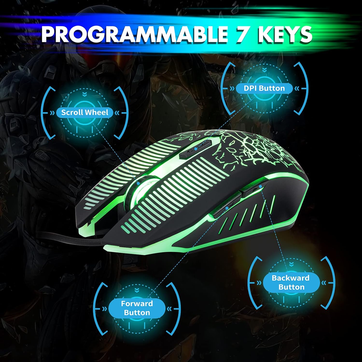 CHONCHOW Gaming Keyboard and Mouse Led Backlit USB Wired with Light Up 104Key 3600DPI 2 Side Button Mouse Keyboard Mechanical Feeling Compatible with PC Mac OS Xbox Ps4 Ps5 with Mousepad - CHONCHOW