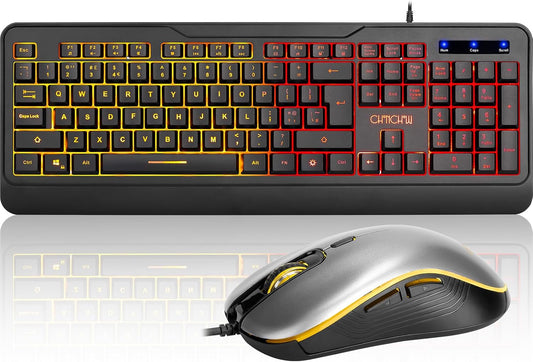 CHONCHOW Mouse and Keyboard Combo with Backlit LED, Full Size, Wrist Rest, USB Wired Computer Keyboard and Mouse for PC, PS4, Laptop, Windows and Mac, Gaming RGB Light Up Mouse - Computer Accessories