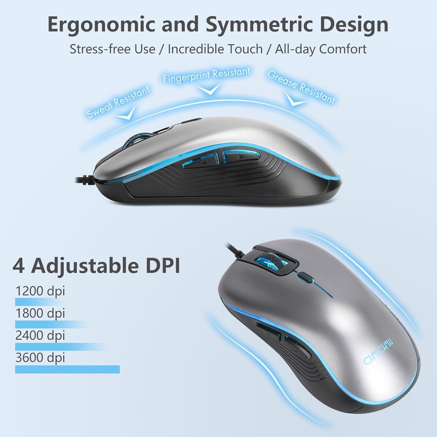 CHONCHOW Mouse and Keyboard Combo with Backlit LED, Full Size, Wrist Rest, USB Wired Computer Keyboard and Mouse for PC, PS4, Laptop, Windows and Mac, Gaming RGB Light Up Mouse - Computer Accessories