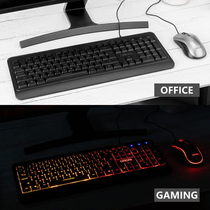 CHONCHOW Mouse and Keyboard Combo with Backlit LED, Full Size, Wrist Rest, USB Wired Computer Keyboard and Mouse for PC, PS4, Laptop, Windows and Mac, Gaming RGB Light Up Mouse - Computer Accessories