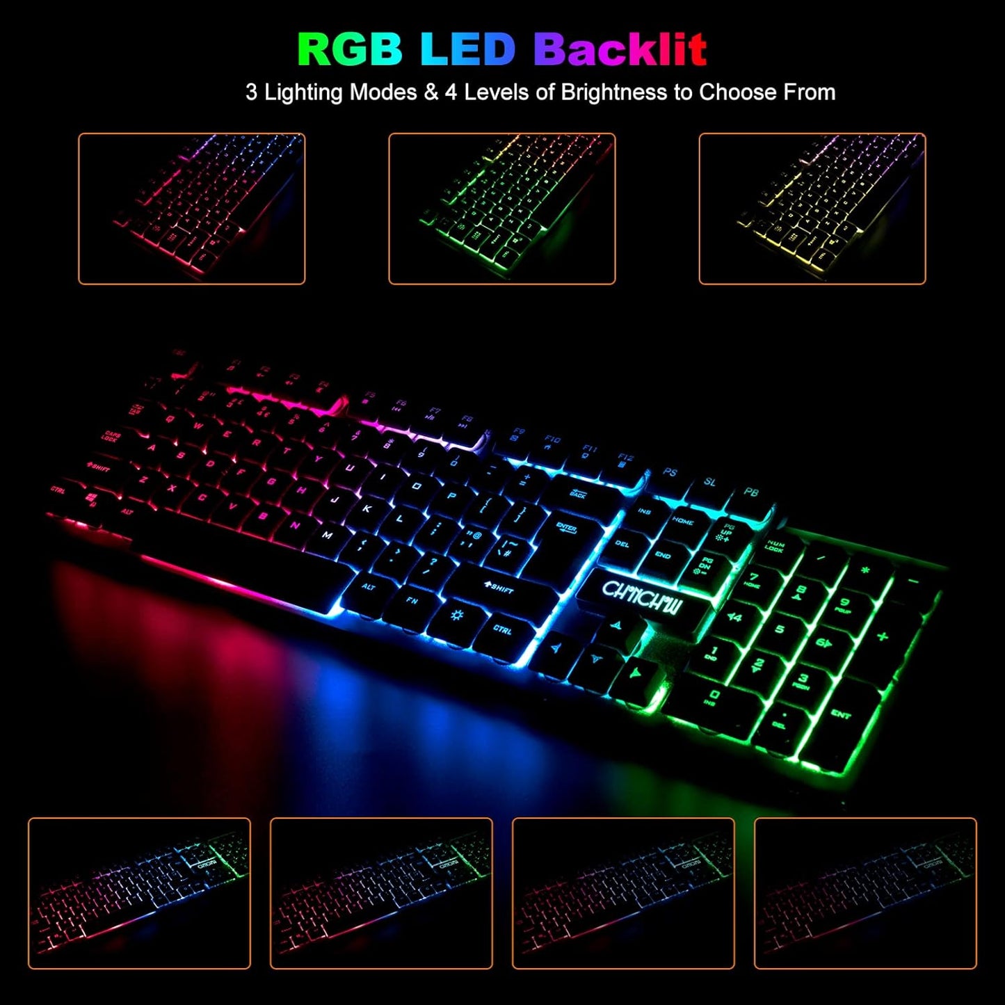 Gaming Wireless Keyboard and Mouse RGB Backlit Rechargeable Battery Gamer Combo Mechanical Feel Anti-ghosting with Side Button for PC Computer Laptop Compatible with Windows Mac Ps4/Ps5 Xbox one - CHONCHOW