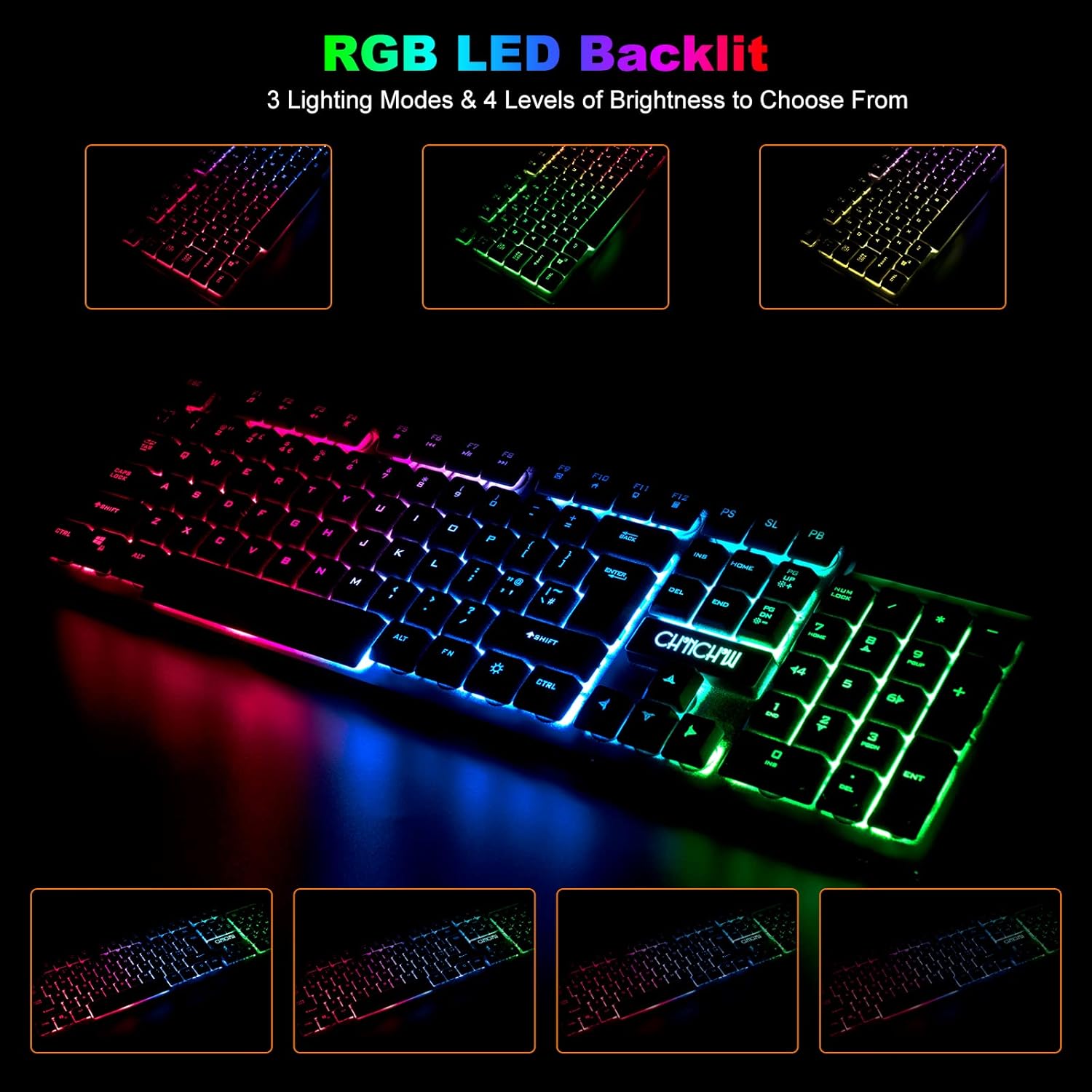 Gaming Wireless Keyboard and Mouse RGB Backlit Rechargeable Battery Gamer Combo Mechanical Feel Anti-ghosting with Side Button for PC Computer Laptop Compatible with Windows Mac Ps4/Ps5 Xbox one - CHONCHOW