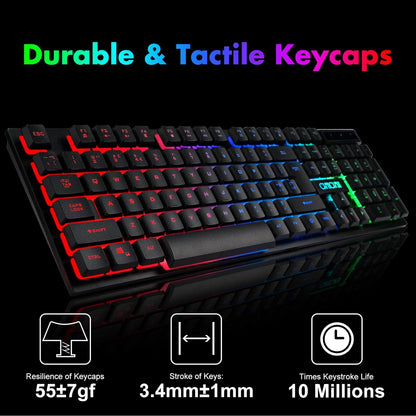 Gaming Wireless Keyboard and Mouse RGB Backlit Rechargeable Battery Gamer Combo Mechanical Feel Anti-ghosting with Side Button for PC Computer Laptop Compatible with Windows Mac Ps4/Ps5 Xbox one - CHONCHOW