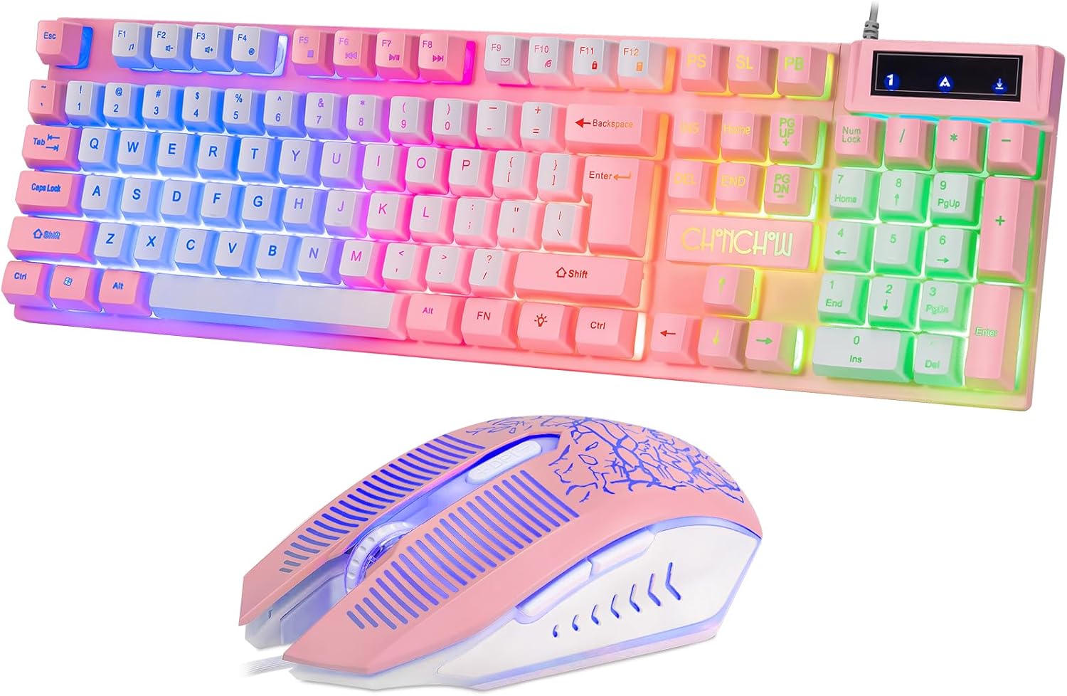 CHONCHOW RGB Gaming Keyboard and Mouse 1921P Pink Keyboard with LED Backlit USB Wired Mechanical Feeling Multimedia PC Gaming Keyboard for Working or Game,Office Xbox - CHONCHOW