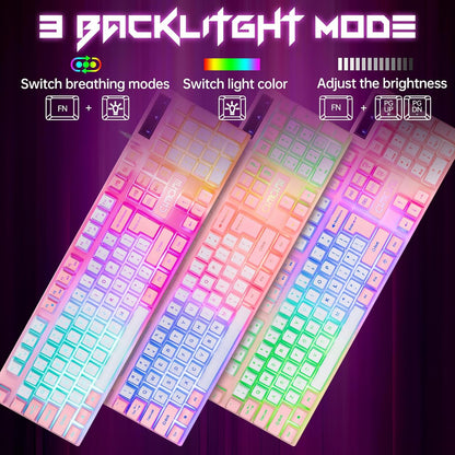 CHONCHOW RGB Gaming Keyboard and Mouse 1921P Pink Keyboard with LED Backlit USB Wired Mechanical Feeling Multimedia PC Gaming Keyboard for Working or Game,Office Xbox - CHONCHOW