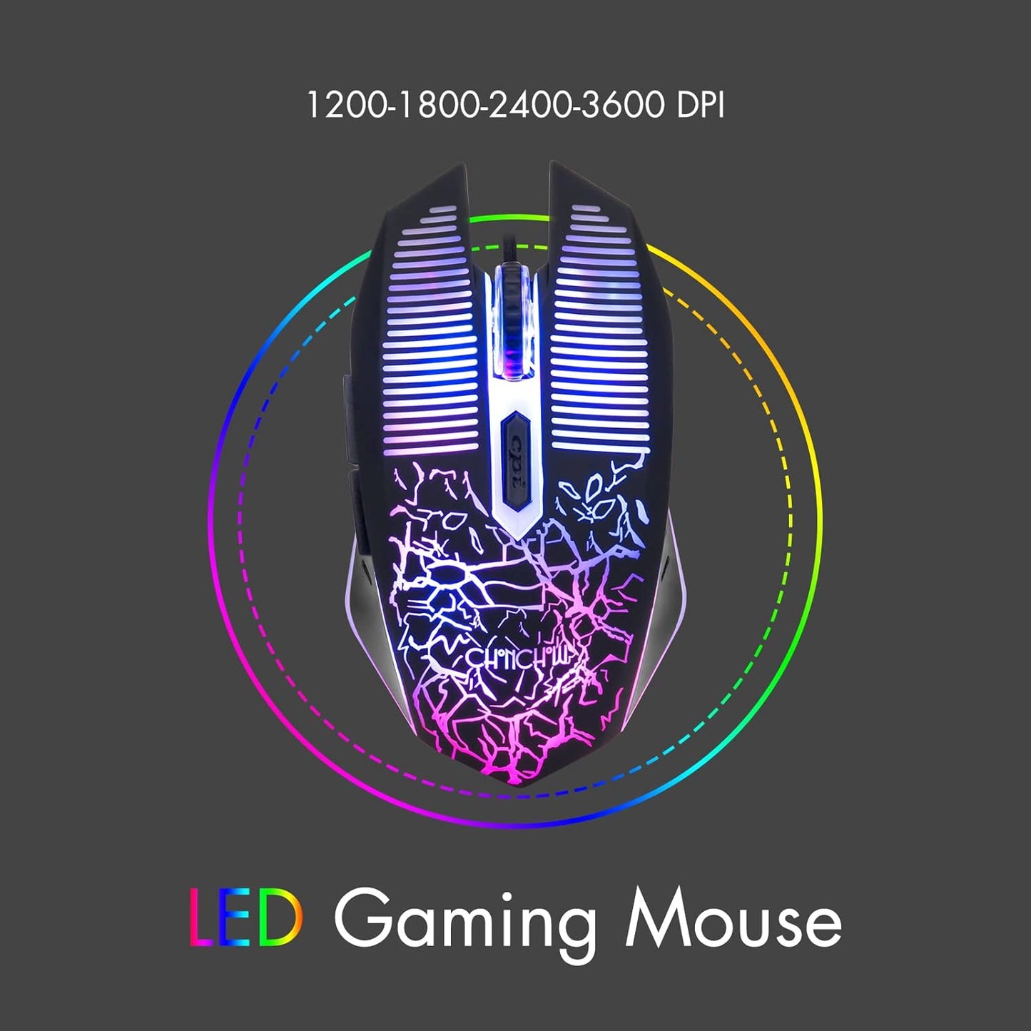CHONCHOW Gaming Keyboard and Mouse Led Backlit USB Wired with Light Up 104Key 3600DPI 2 Side Button Mouse Keyboard Mechanical Feeling Compatible with PC Mac OS Xbox Ps4 Ps5 with Mousepad
