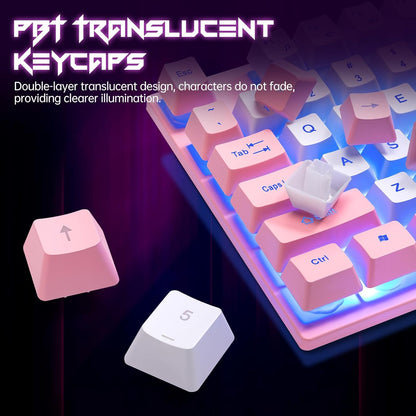 CHONCHOW RGB Gaming Keyboard and Mouse 1921P Pink Keyboard with LED Backlit USB Wired Mechanical Feeling Multimedia PC Gaming Keyboard for Working or Game,Office Xbox - CHONCHOW