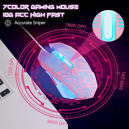 CHONCHOW RGB Gaming Keyboard and Mouse 1921P Pink Keyboard with LED Backlit USB Wired Mechanical Feeling Multimedia PC Gaming Keyboard for Working or Game,Office Xbox - CHONCHOW