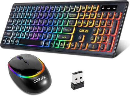 CHONCHOW Wireless Keyboard and Mouse Rechargeable LED Combo RGB Backlit Silent USB 2.4g Mini Multi DPI for Work Gaming Compatible with Windows Mac Iinux Without User Manual - CHONCHOW