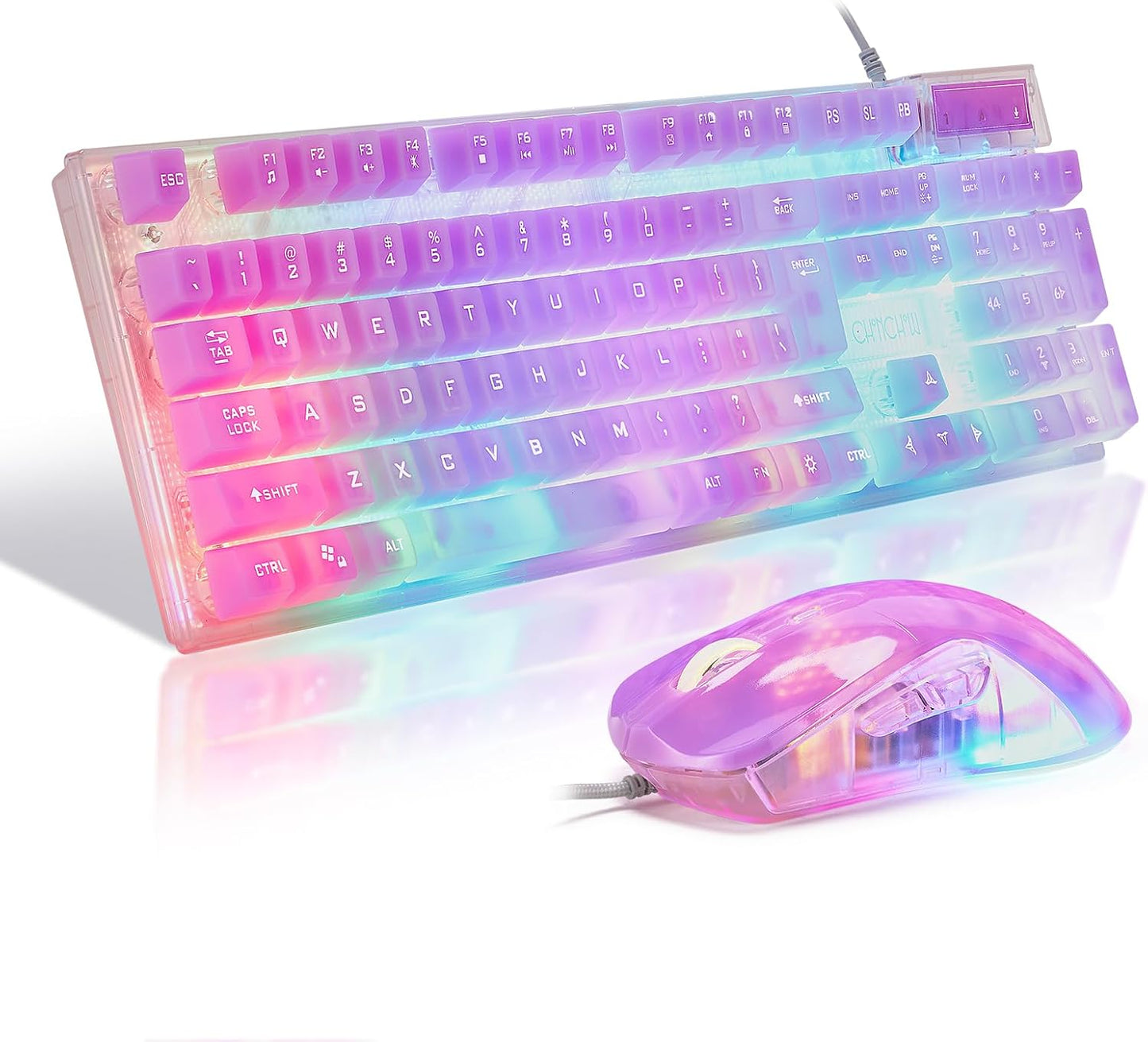 CHONCHOW LED Gaming Keyboad and Mouse Combo, Transparent RGB Rainbow Backlit Keyboard, 104 Keys Anti-ghosting USB Wired Keyboard, 7 Color RGB Gaming Mouse for PC Laptop Xbox PS4 Gamers and Work - CHONCHOW