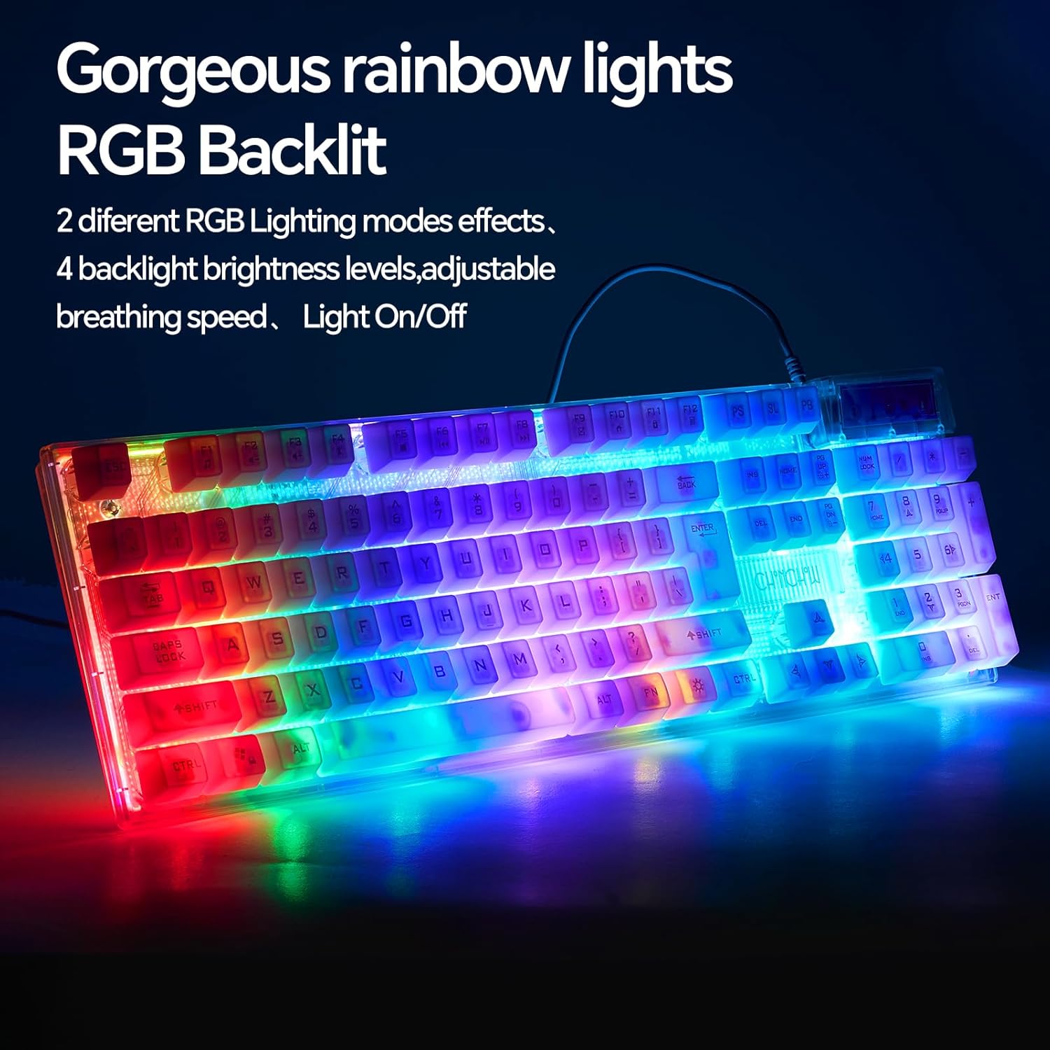 CHONCHOW LED Gaming Keyboad and Mouse Combo, Transparent RGB Rainbow Backlit Keyboard, 104 Keys Anti-ghosting USB Wired Keyboard, 7 Color RGB Gaming Mouse for PC Laptop Xbox PS4 Gamers and Work - CHONCHOW