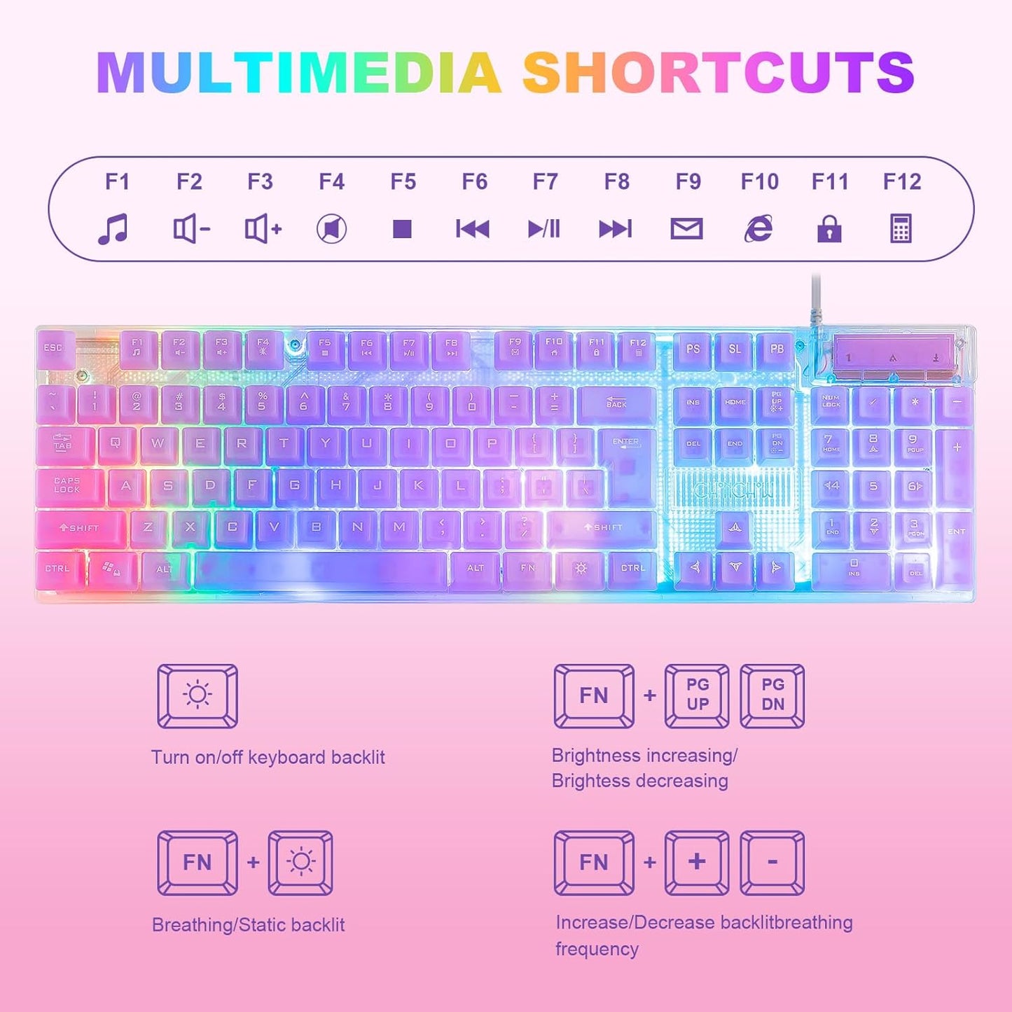 CHONCHOW LED Gaming Keyboad and Mouse Combo, Transparent RGB Rainbow Backlit Keyboard, 104 Keys Anti-ghosting USB Wired Keyboard, 7 Color RGB Gaming Mouse for PC Laptop Xbox PS4 Gamers and Work - CHONCHOW