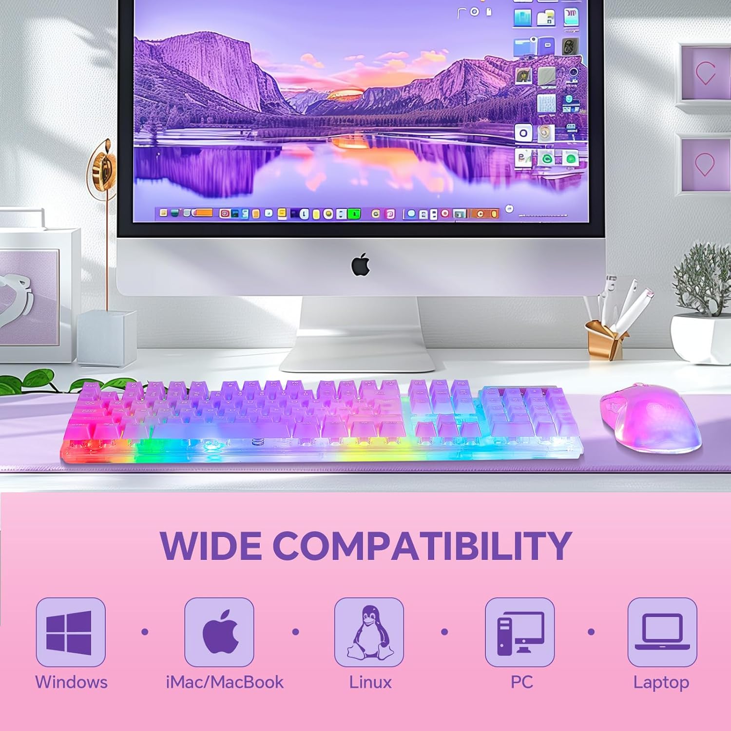 CHONCHOW LED Gaming Keyboad and Mouse Combo, Transparent RGB Rainbow Backlit Keyboard, 104 Keys Anti-ghosting USB Wired Keyboard, 7 Color RGB Gaming Mouse for PC Laptop Xbox PS4 Gamers and Work - CHONCHOW
