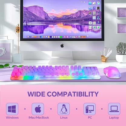 CHONCHOW LED Gaming Keyboad and Mouse Combo, Transparent RGB Rainbow Backlit Keyboard, 104 Keys Anti-ghosting USB Wired Keyboard, 7 Color RGB Gaming Mouse for PC Laptop Xbox PS4 Gamers and Work - CHONCHOW