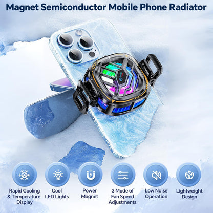 CHONCHOW Magnetic Cell Phone Cooler, RGB Phone Cooling Fan Portable Lightweight Mobile Phone Cooling Fan, Phone Radiator with Larger Cooling Area for Phone/Tablet/IPad (with Digital displays) - CHONCHOW