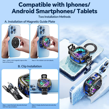 CHONCHOW Magnetic Cell Phone Cooler, RGB Phone Cooling Fan Portable Lightweight Mobile Phone Cooling Fan, Phone Radiator with Larger Cooling Area for Phone/Tablet/IPad (with Digital displays) - CHONCHOW