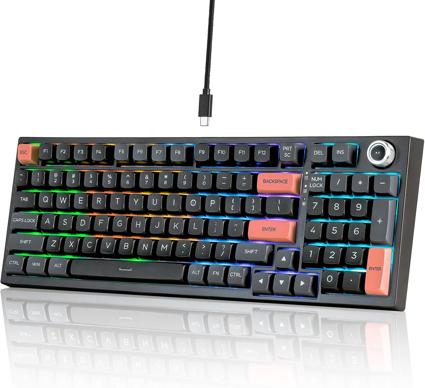 CHONCHOW Gaming Keyboard RGB Backlit,Mechanical Keyboard with Number Pad,Gasket Mount,Anti-ghosting,Blue Switches,Large Print PBT Key,Hot Swap Wired Keyboard Compatibility for Win/Mac - CHONCHOW